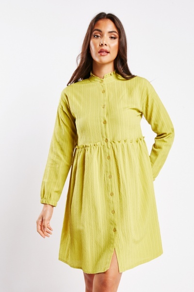 Image of Crinkled Frilly Trim Tunic Dress