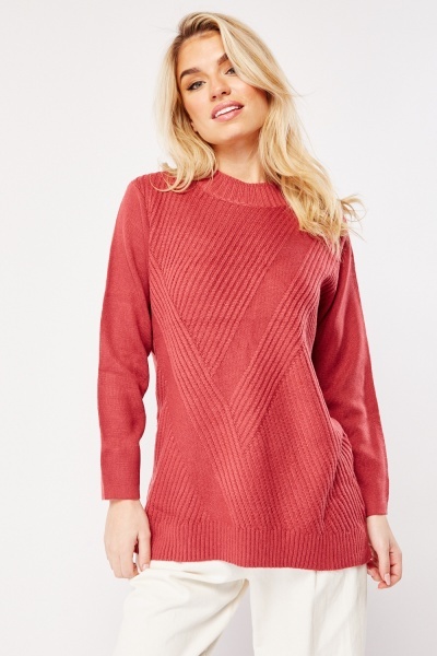 Image of Ribbed Panel Knitted Jumper