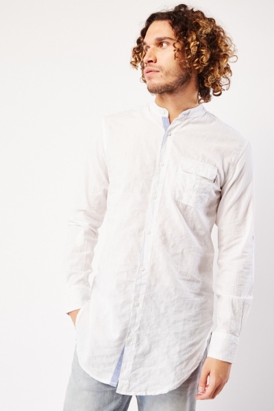 Image of Textured Cotton Longline Mens Shirt