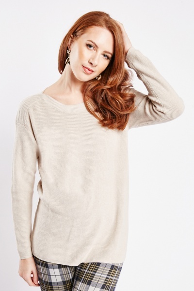 Boat Neck Knitted Casual Jumper