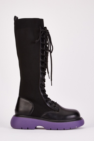Image of Sock Overlay Platform Heel Boots