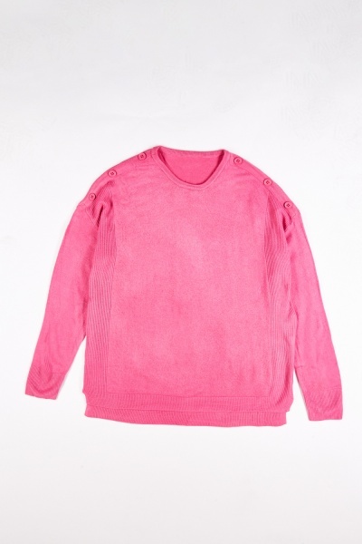 Ribbed Panel Knitted Pink Jumper