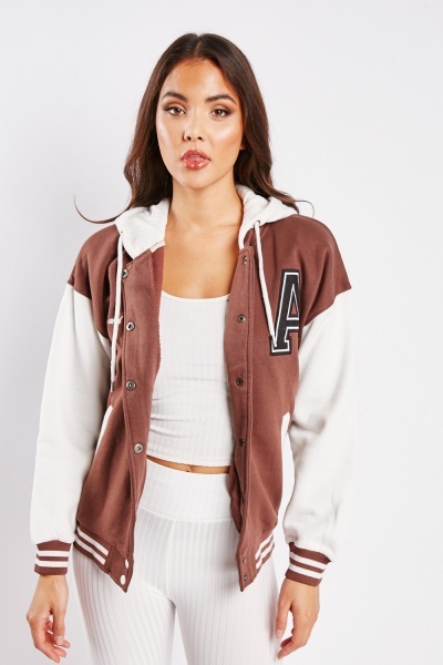 Image of Contrasted Applique Patch Hooded Jacket