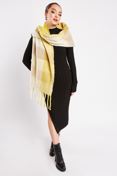 Image of Fringed Woven Plaid Scarf