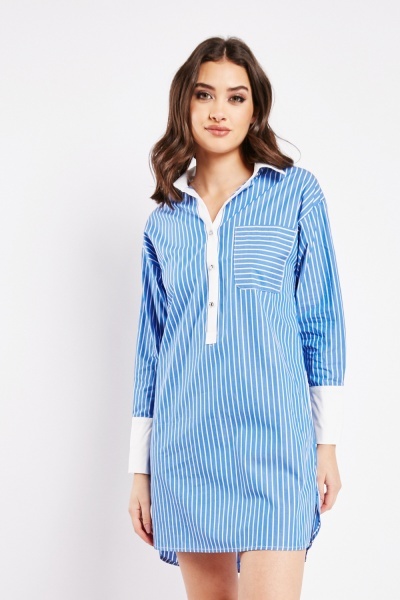 Image of Striped Buttoned Shirt Dress