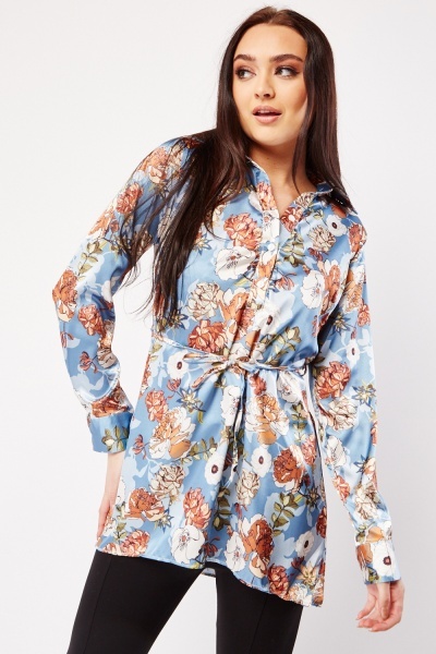Image of Floral Print Sateen Blouse