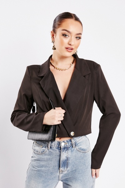 Image of Lapel Collared Cropped Blazer