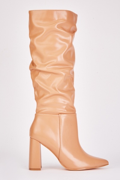 Ruched Block Heel Boots