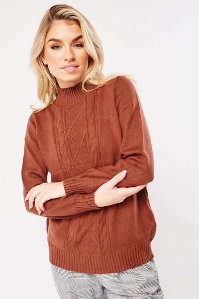 Knitted Panel High Neck Jumper