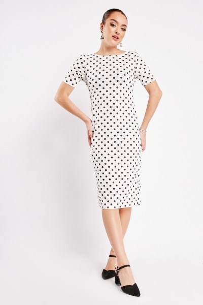 Short Sleeve Polka Dot Midi Dress