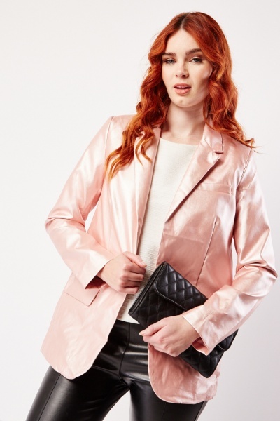 Single Breasted Faux Leather Blazer