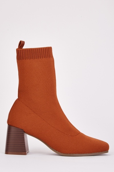 Knitted Square Toe Heel Boots