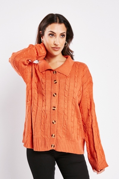 Image of Collared Knitted Button Up Cardigan