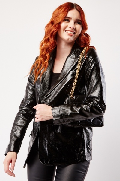 Image of Vinyl Lapel Front Oversized Blazer