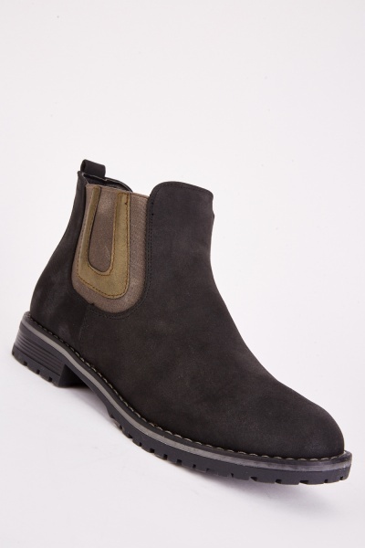 Brushed Suedette Contrasted Panel Boots