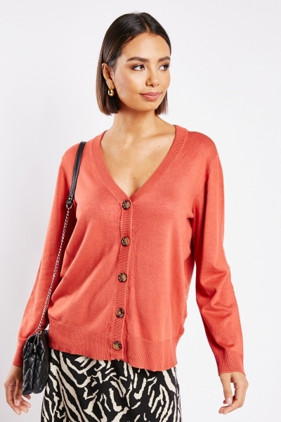 Button Front V-Neck Cardigan