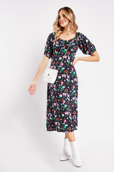 Image of Calico Floral Print Midi Dress