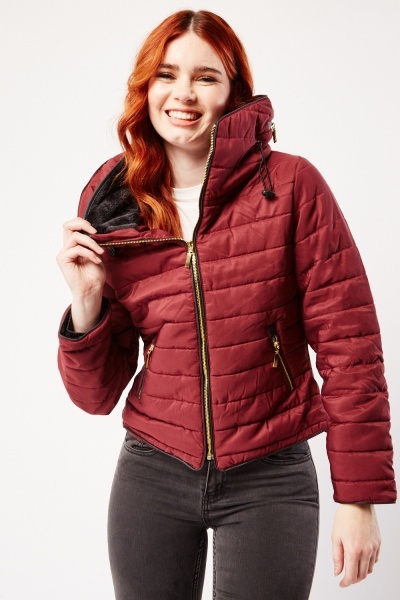Image of Quilted High Neck Zip Up Jacket