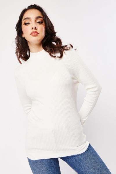 Turtle Neck Ribbed Knitted Top