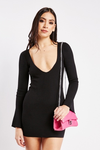 Image of Rib Knit Black Mini Dress