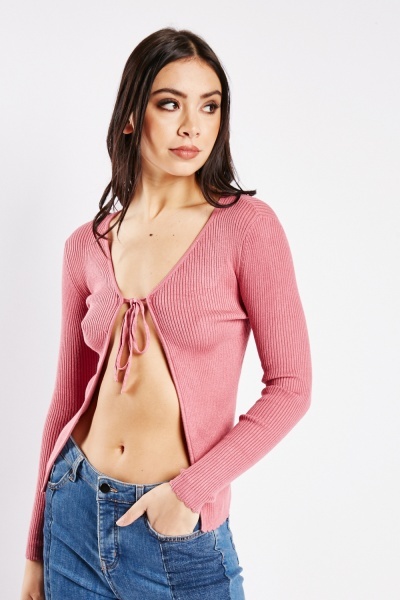 Tie Up Front Rib Knit Top