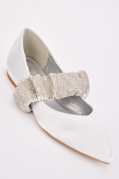 Encrusted Strap Court Flat Shoes