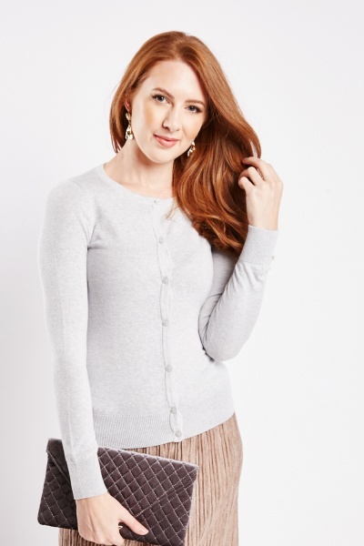 Image of Ribbed Trim Buttoned Thin Knit Cardigan