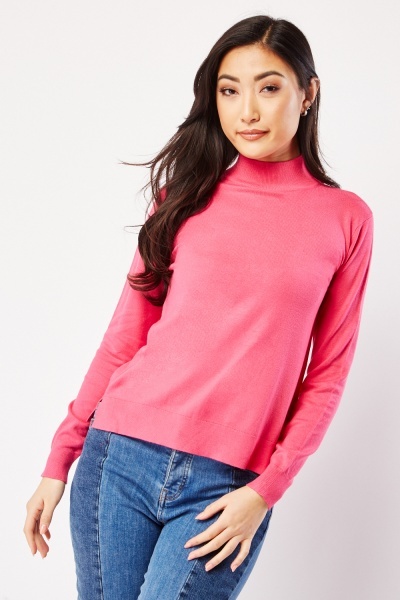 Image of Ribbed Neck Knit Sweater