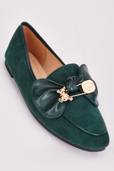 Teddy Bear Safety Pin Flat Loafers