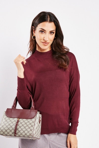 Image of Ribbed Neckline Knit Sweater