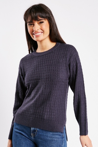 Image of Textured Round Neck Pullover