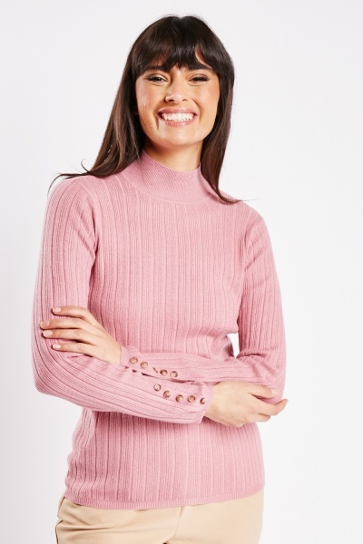 Image of High Neck Ribbed Knit Top