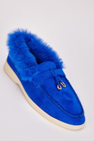 Image of Metallic Detail Fluffy Trim Loafers