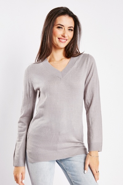 Image of Ribbed Trim V Neck Top