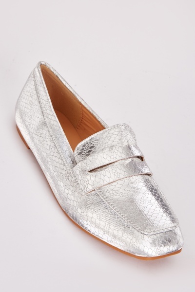 Image of Shimmery Mock Croc Flat Loafers