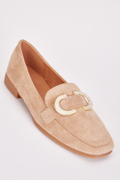 Image of Suedette Encrusted Detail Loafers