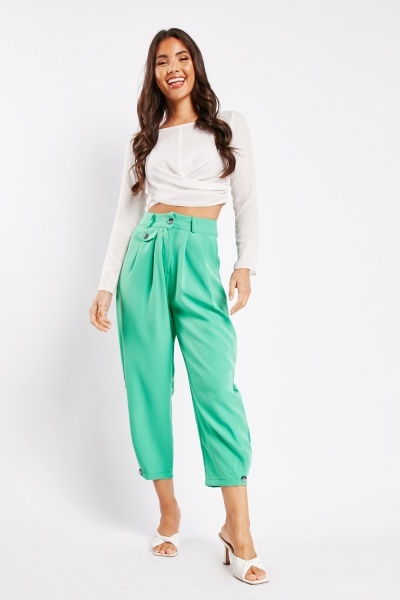 Buttoned Ankle Trim Tapered Trousers