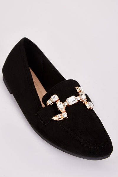 Image of Textured Rhinestone Detail Loafers