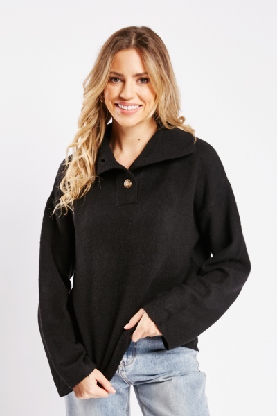Image of High Neck Buttoned Knit Jumper