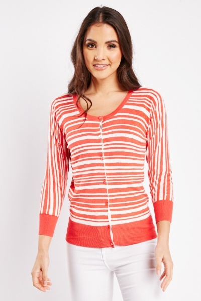 Image of Striped Fine Knit Cardigan