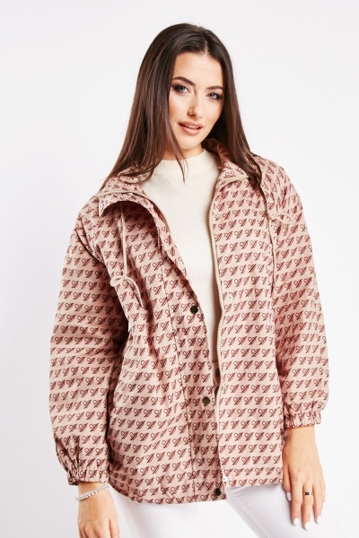 Graphic Heart Print Hooded Jacket