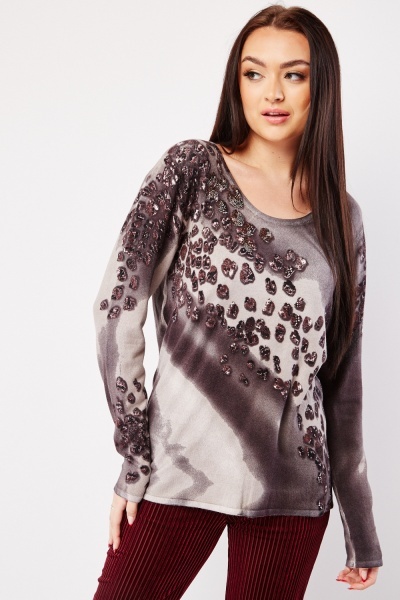 Encrusted Speckled Print Knit Top