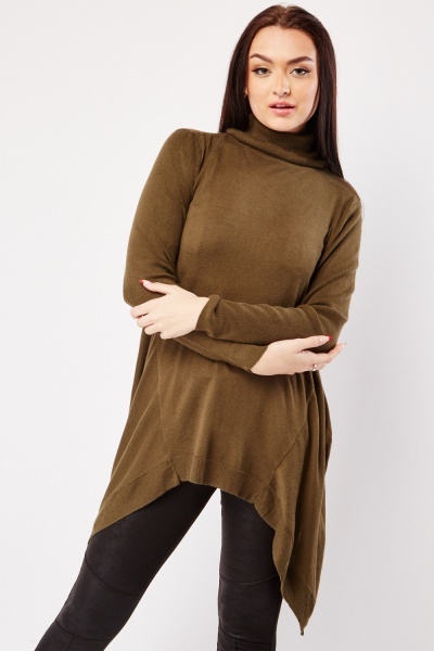 Image of Roll Neck Asymmetric Knit Sweater