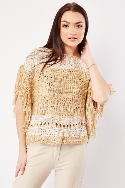Loose Knit Fringed Side Top