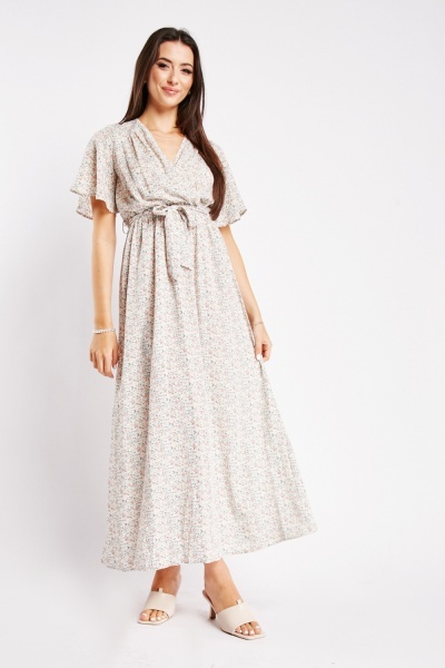 All Over Floral Print Wrap Maxi Dress
