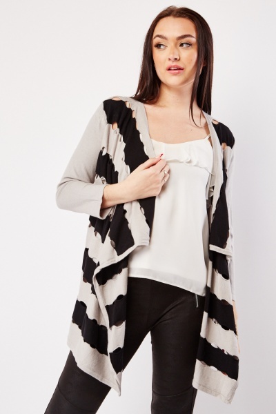 Image of Cut Out Monochrome Waterfall Cardigan