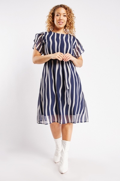 Image of Short Sleeve Striped Shift Dress
