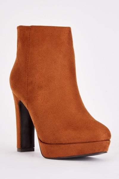 Camel High Heel Ankle Boots