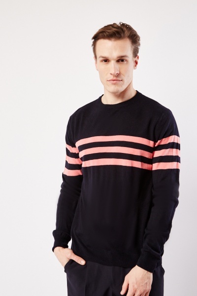 Image of Striped Panel Knit Sweater