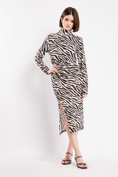 High Neck Zebra Print Dress